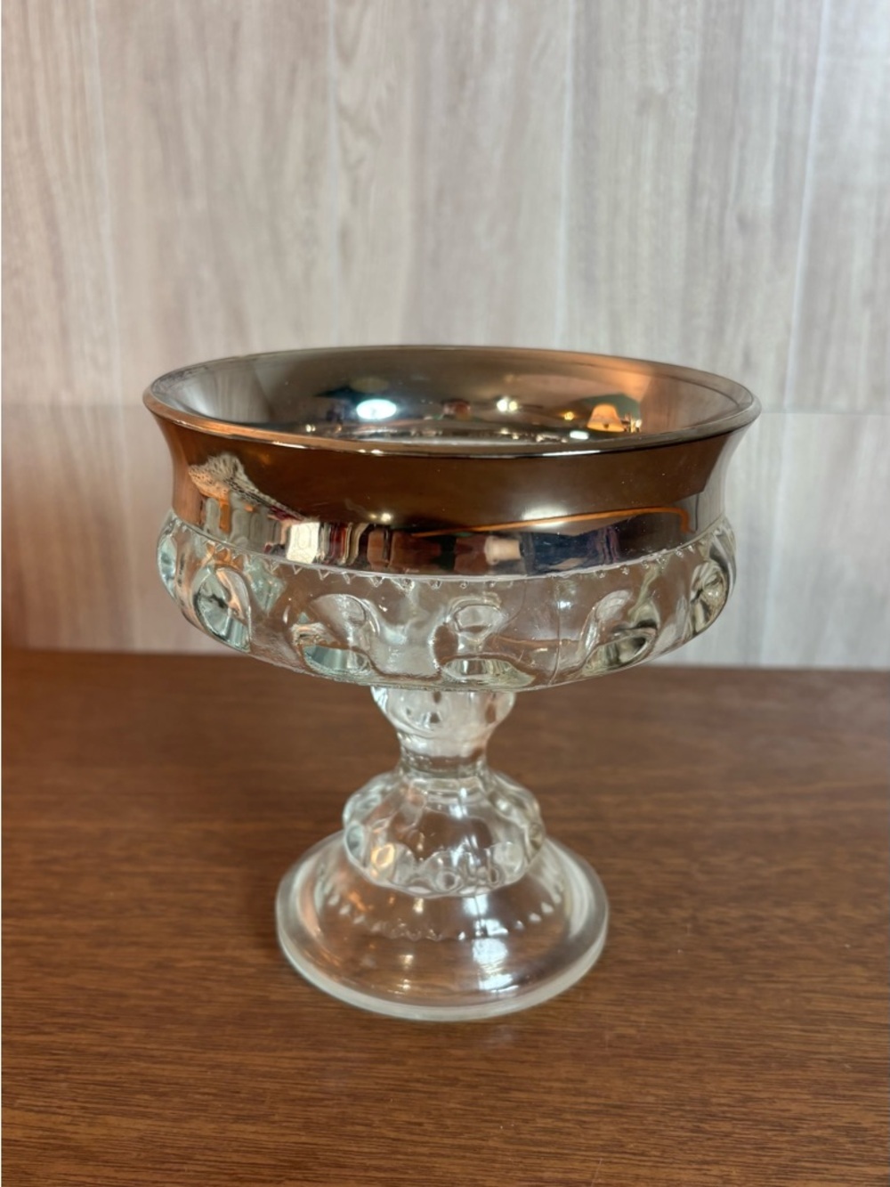 Vintage 1960’s Wedding Glass Compote with Silver-Tone Rim